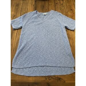 J Jill Knit Tunic Sweater Top Blouse Size Medium Short Sleeve V Neck Coastal